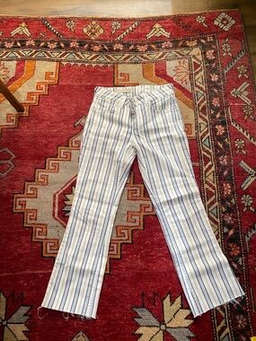 Pilcro Blue and Gray Striped Ankle Pants